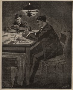 The art of lapidary: gravering av camee shell (camee-shell). Gravyr från 1885 i "" Les arts et metiers illustres"" av Adolphe BITARD. av Unknown artist