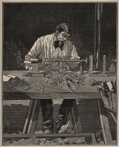 Konsten att svarv: fasonering av en bålpelare. Gravyr från 1885 i "" Les arts et metiers illustres"" av Adolphe BITARD. av Unknown artist