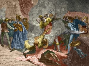 De ivriga eller vildarnas boll: i samband med bröllopet av en dam av Isabeau (Isabella, Elizabeth) från Bayern den 28 januari 1393, förklädde sig kungen och kedjade fast sig vid fyra andra hovmän. Hans bror, hertigen av Orlé av Unknown artist