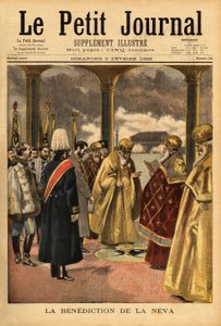 Nevas välsignelse, en rysk tradition som äger rum i St. Petersburg varje år under uppenbarelsen. Gravyr i "" Le petit journal"" 1895-02-03. Selvas samling. av Unknown artist