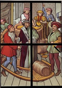 Bryggarna. Litografi från ett målat glasfönster i katedralen i Tournai från 1400-talet. 1800-talet. Paris, dekorativ konst av Unknown artist