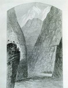 Bron över floden Apurimac, gravering. Peru av Unknown artist