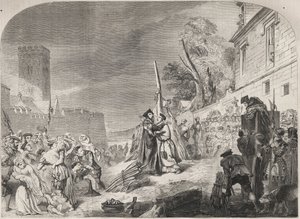 Brännandet av biskoparna Nicholas Ridley och Hugh Latimer på bål nära portarna till Balliol College, Oxford, England av Unknown artist