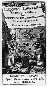 Häxans kittel - Frontispice av boken "" De spectris lemuribus et magnis "" av Ludwig Lavater (1527-1586) - 1659 av Unknown artist