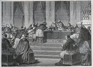 Prästen från Frankrike och Italien träffades i Paris för det franska nationalrådets församling den 9 juni 1811, under ordförandeskap av kardinal Fesch (1763 - 1839). av Unknown artist