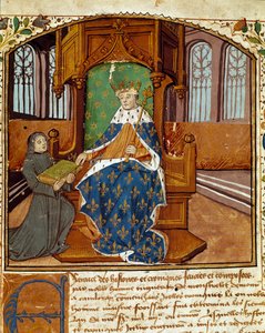 Kolumnistförfattaren Enguerrand de Monstrelet (1400-1453) skänker sin bok till kung Karl VII (1403-1467) Miniatyr från "Chronicles d