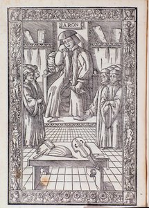 Kompositören och musikteoretikern Pietro Aaron som ordförande bland sina elever. Illustration från Toscanello i musica av Unknown artist