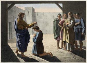 Davids kröning: Samuel utser David till Israels kung. Anonym gravyr från 1800-talet. av Unknown artist