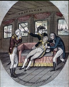 Amiral Nelsons död, slaget vid Trafalgar, ombord på hans skepp, "Victory" (21 oktober av Unknown artist
