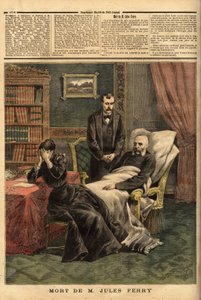 Död Jules Ferry (1832-1893), en republikansk politiker, försvarare av Laique-skolan och en anhängare av kolonial expansion. Gravyr i "" Le petit journal"" 1893-04-01. Selvas samling. av Unknown artist