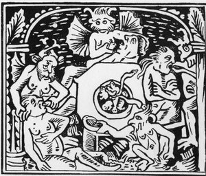 Djävulsplågarna tvingar paddor och ormar till frossarna - "" Grand Calendrier et Compost des Bergers"", Lyon av Unknown artist