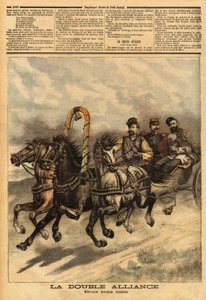 Dubbelalliansen mellan Ryssland av Alexander III (1815-1894) och Frankrike. Gravyr i "" Le petit journal"" 1893-10-16. Selvas samling. av Unknown artist