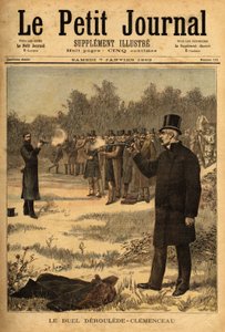 Duellen med pistolen (förbjuden i Frankrike sedan 1626) mellan deputerade Paul Deroulede (1846-1914) och Georges Clemenceau (1841-1929), ingen skada. Gravyr i "" Le petit journal"" 1893-01-07. Selvas samling. av Unknown artist