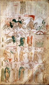Henrik VI av det heliga riket (1165-1197) intåg i Rom och hans kröning som kejsare den 14/04/1191 av påven Celestin III Page hämtad från "" Liber ad honorem Augusti""" av Pietro da Eboli (Peter av Eboli) - (codex 120, fol 105) Burgerbibli från 1200-talet av Unknown artist