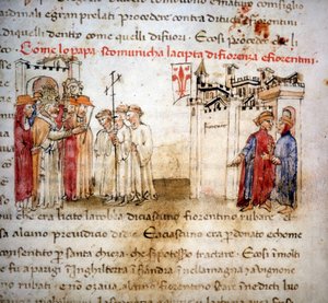 De exkommunicerade av Florens och Florentinerna 1375 - i "" Croniche del Sercambi"", cirka 1400. av Unknown artist