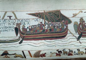 Harolds flotta, som kom för att informera hertigen av Normandie Vilhelm Erövraren (1027-1087) att han kommer att bli efterträdare till Englands krona vid Edoaurd Bekännarens död, fångas i det storm som kastar den på kusterna av greve Guy de P av Unknown artist