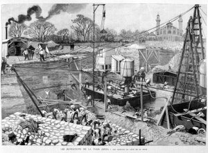 Grunden till Eiffeltornet: kassunerna på Seinesidan - i "" Illustration"" 14/05/1887. ¿ av Unknown artist