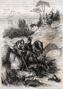 Den jättelika erifilen besegrad av Roger (Ruggero, Ruggiero) - Gravyr från 1851 från "" Furious Roland"" (1500-talet) av Ludovico Ariosto, känd som Ariosta - Upplaga översatt från italienska av greven av Tressan och utgiven av Gust av Unknown artist