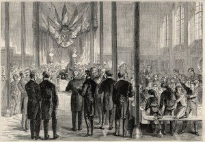 Den kejserliga prinsen Eugene Louis Joseph (1856-1879) närvarade vid den helige Karl den stores (Saint Karl den stores) bankett i Paris, på Lycee Bonaparte (då Lycee Condorcet). Gravyr i "The Universe illustrious" av Unknown artist