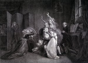 Den sista intervjun av Ludvig XVI med hans familj (Marie Antoinette och Ludvig XVII). Gravyr av 1800-talet. av Unknown artist