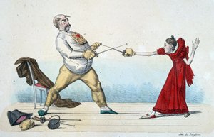 Lärdomen av fäktning: hur man rätar ut storleken på ungdomar och förebygger olyckor - 1800-talet, Musee Carnavalet. av Unknown artist