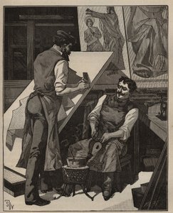 Mosaiken: mosaikverkstad. Gravyr från 1885 i "" Les arts et metiers illustres"" av Adolphe BITARD. av Unknown artist