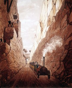 Den nya järnvägslinjen mellan Manchester och Liverpool. Olive Mount Trench. 1832. av Unknown artist