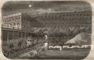 Middagspistolen (solkanonen) vid Palais Royal (Palais-Royal) i Paris. Gravyr från 1857 i "" Le Musee Des Sciences"" av Unknown artist