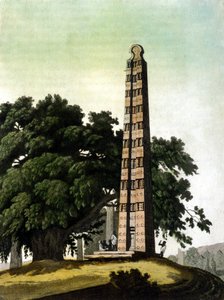 Obelisken i Axum (Aksoum) fördes till Rom av italienarna 1937. Il Costume antico e moderno, Jules Ferrario, Milano 1820. av Unknown artist