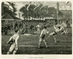 Palmspelet har Franeker (Nederländerna). Gravyr för att illustrera historien La Frise, baserad på ett förhållande från en holländsk tidning, i le tour du monde 1886, regisserad av Edouard Charton (1807-1890), Hachette, Paris. av Unknown artist