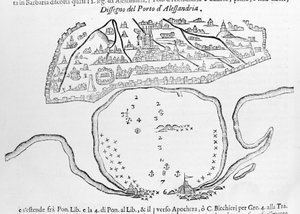 Hamnen i Alexandria. 1600-talsteckning. av Unknown artist