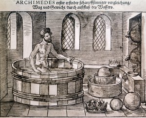 Arkimedes princip (dragkraft av kroppar i vatten). av Unknown artist