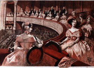 Allmänheten på en balkong på teatern. av Unknown artist