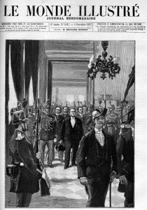 De hyrda rummen 1887, med president Charles Floquet i huvudet (1828-1896). Omslag till ""The Illustrious World"" från 1887. av Unknown artist