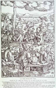 Lastbordets runda bord: lek, girighet, lust, stolthet... - Gravyr 1546 av Unknown artist