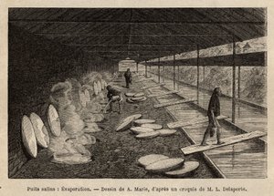 Saltbrunnarna i Ho-Boung (Ho Boung), de öppna gallerierna på bergssidan, 20 meter djupa, stöds av träramar, vattnet förs av bambukanaler in i marmortråg, var och en motsvarar en ugn, där saltvatten är koncentrerad för av Unknown artist