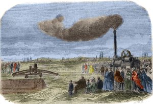Ångavloppet som uppfanns av Albert Fry (1830? -1903) och John Fowler (1826-1864) under en mekanisk dräneringsoperation nära Versailles. Gravyr från 1856. i "" Vetenskapsmuseet"" av Unknown artist