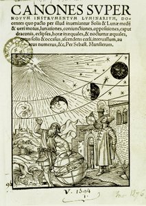 Solens och månens rörelser observerade av astronomer - framsidan av boken "" Super Canones"" av Unknown artist