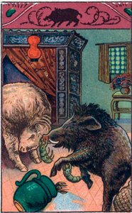 Den fruktansvärda galten. kinesisk saga. Kromolitografi från slutet av 1800-talet. av Unknown artist