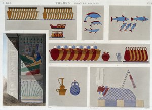 Thebe: Bybân el Molouk. pl 87: Målningar av kungars 5:e grav i öster, 7:e basrelief från ingången till samma grav i "" Egyptian Antiquites"", sd. 1800-talet av Unknown artist