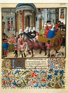 Dessa är en Athens-miniatyr från ett franskt manuskript av "" Teseida från Emilias bröllop "" av Giovanni Boccaccio (Boccace) (1313-1375) av Unknown artist