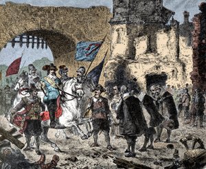 Trettio år gammal: General Bernard av Sachsen Weimar (Sachsen-Weimar) (1604-1639) mellan segrande vid Breisach (Tyskland) - Bernhard av Weimar inresa Breisach - av Unknown artist