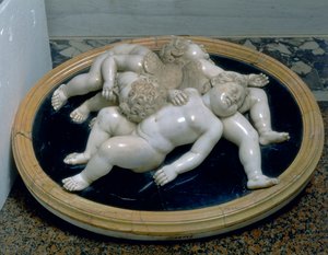 Tre sovande putti av Unknown artist