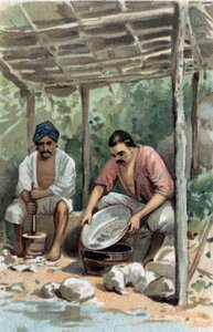 Plåtskrubber i Malacka (Malacka), Malaysia. Kromolitografi från slutet av 1800-talet. av Unknown artist