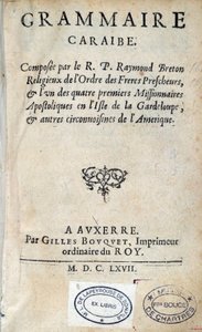 Titelsidan för "" Karibisk grammatik"" av pastor Raymond Breton, dominikansk nybyggare. 1667 Chartres, Musee des Beaux Arts av Unknown artist