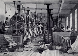 Tobaksfabrik, tvättstuga och tobaksrapage. Gravyr omkring 1867. Paris, Musee Carnavalet av Unknown artist