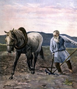 Tolstoj plöjer. Gravyr sent 1800-tal. av Unknown artist