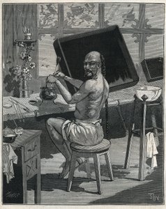 Tong oljelacker i Kina. Gravyr från 1885 i "" Les arts et metiers illustres"" av Adolphe BITARD. av Unknown artist