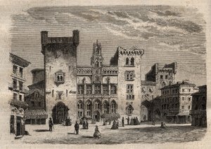 Rådhuset i Narbonne - Languedoc-Roussillon-Midi-Pyrénées - Frankrike - gravyr i "Dictionnaire populaire illustrious" - 1864 - av Joseph Decembre och Edmond Allonier - av Unknown artist