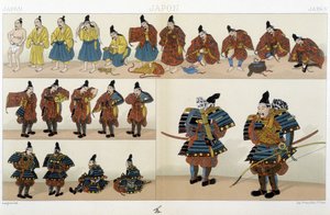 Traditionella japanska samurajkläder - i ""The Historical Costume"" av Racinet av Unknown artist